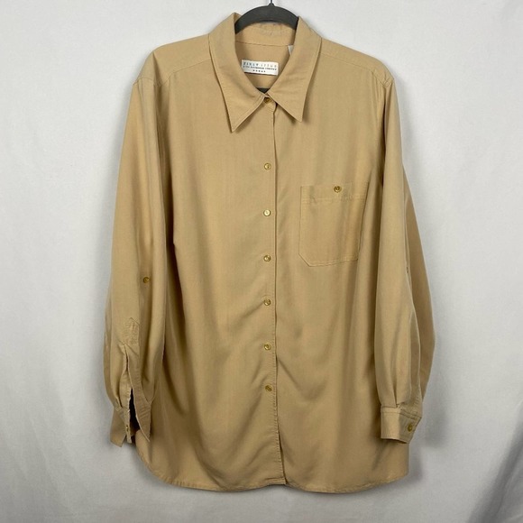 First Issue Women's Size 2‎ Tan Button Down Shirt - Picture 1 of 10